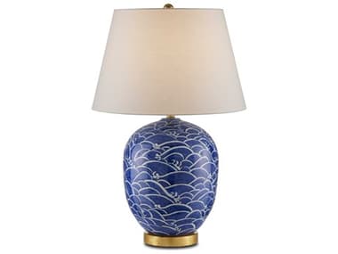 Currey & Company Nami 1-Light Blue White Gold Leaf Table Lamp CY60000842