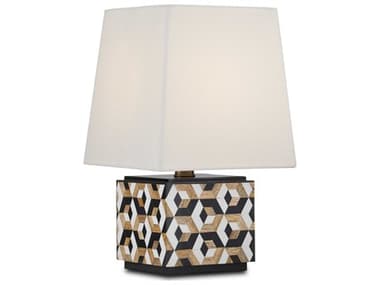 Currey & Company Geo Black White Natural Linen Brown Table Lamp CY60000885