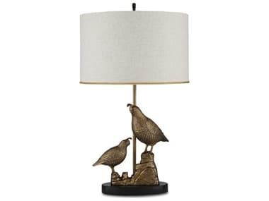 Currey & Company Codorniz Antique Brass Black Natural Linen With Gold Foil Lining Buffet Lamp CY60000886