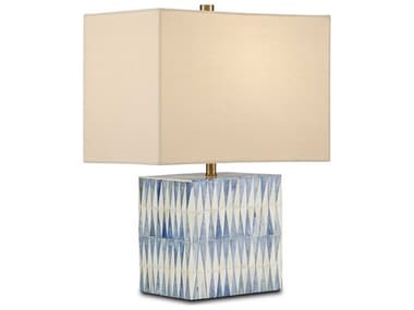 Currey & Company Nadene Blue White Brushed Brass Light Beige Linen Table Lamp CY60000887