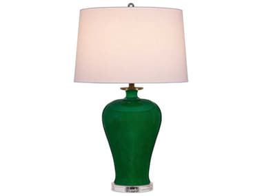 Currey & Company Imperial Green Clear Natural Brass Off White Linen Buffet Lamp CY60000907