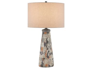 Currey & Company Oldwalls Charcoal Gray Matte Black Brown Natural Linen Buffet Lamp CY60000923