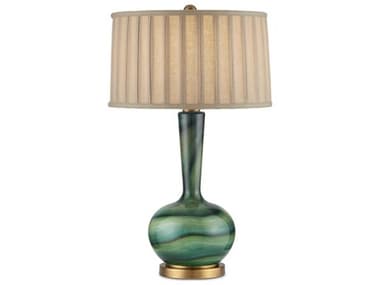 Currey & Company Lamartine Green Antique Brass Beige Linen Buffet Lamp CY60000925
