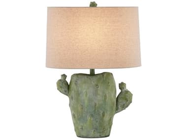 Currey & Company Cactus Antiqued Green Natural Linen Buffet Lamp CY60000929