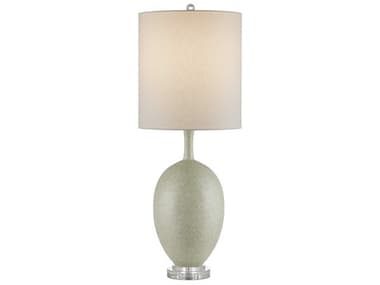 Currey & Company Verdure Green Satin Nickel Light Beige Linen Buffet Lamp CY60000936