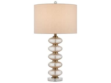 Currey & Company Zebulon Clear Gold Antique Brass Beige Linen Buffet Lamp CY60000945