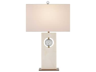 Currey & Company Radiant White Antique Brass Natural Linen Buffet Lamp CY60000949