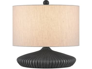 Currey & Company Mythmaker Black Granite Satin Light Natural Linen Table Lamp CY60000958