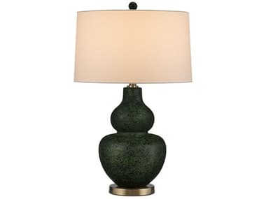 Currey & Company Kinnaird Moss Green Antique Brass Egg Shell Cotton Linen Buffet Lamp CY60000967