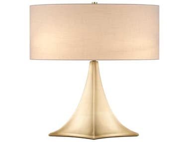 Currey & Company Cassia Gold Leaf White Linen Buffet Lamp CY60001043