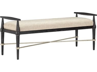 Currey & Company Perrin Natural Ebonized Oak Beige Upholstered Accent Bench CY70000052
