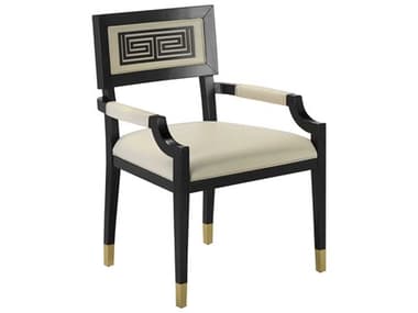 Currey & Company Artemis Leather Beech Wood Black Upholstered Arm Dining Chair CY70000322