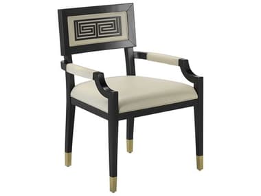 Currey & Company Leather Beech Wood Black Upholstered Arm Dining Chair CY70000322