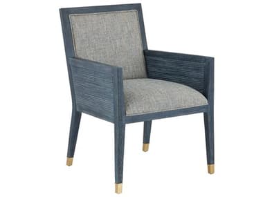 Currey & Company Santos Mahogany Wood Blue Upholstered Arm Dining Chair CY70000852