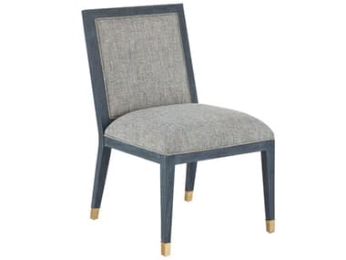 Currey & Company Santos Mahogany Wood Blue Upholstered Side Dining Chair CY70000872