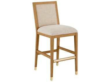 Currey & Company Santos Sea Sand Uv Liller Malt Satin Brass Upholstered Mahogany Wood Bar Stool CY70000912