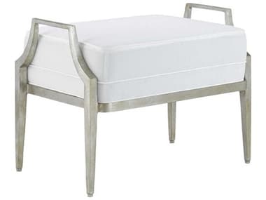 Currey & Company Torrey Silver Granello White Upholstered Ottoman CY70001201