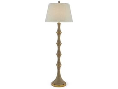 Currey & Company Bourgeon Natural Dark Contemporary Gold Leaf Beige Poplin Cotton Floor Lamp CY80000039