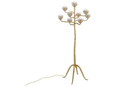 Currey & Company Agave Americana Crystal Contemporary Gold Leaf Floor Lamp CY80000045