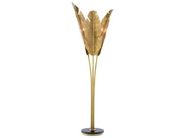Currey & Company Tropical Vintage Brass Black Gold Floor Lamp CY80000071