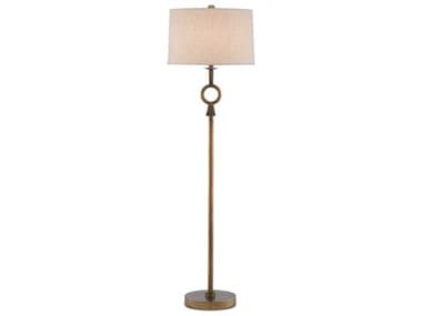 Currey & Company Germaine Antique Brass Natural Flax Floor Lamp CY80000077