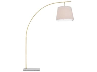 Currey & Company Cloister 87" Tall Antique Brass White Off Shantung Floor Lamp CY80000125