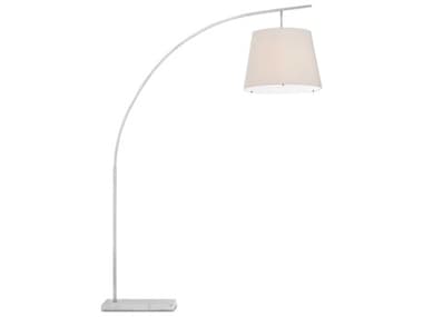 Currey & Company Cloister 87" Tall Brushed Nickel White Off Shantung Floor Lamp CY80000126