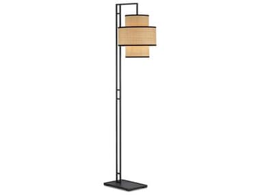 Currey & Company Marabout 1-Light 69" Tall Blacksmith natural Grasscloth With Black Trim Brown Floor Lamp CY80000129