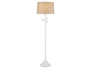 Currey & Company Charny 68" Tall Gesso White Natural Coarse Linen Floor Lamp CY80000133