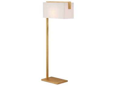 Currey & Company Gambit 63" Tall Contemporary Gold Leaf Off White Shantung Floor Lamp CY80000143