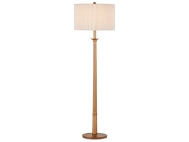 Currey & Company Mitford 66" Tall Natural Bone Linen Knife Pleated Wood Floor Lamp CY80000147