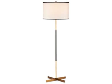 Currey & Company Willoughby 67" Tall Brass Oil Rubbed Bronze Off White Shantung With Black Trim Floor Lamp CY80000149