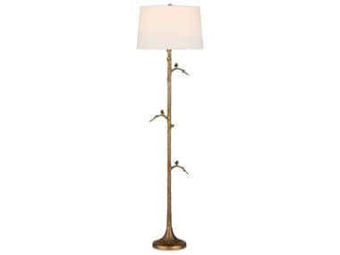 Currey & Company Piaf 69" Tall Antique Brass Off White Linen Floor Lamp CY80000150