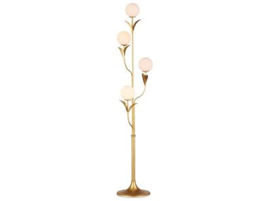 Currey & Company Rossville 67" Tall Contemporary Gold Leaf Frosted White Floor Lamp CY80000152
