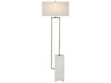 Currey & Company Beside White Antique Brass Linen Floor Lamp CY80000154