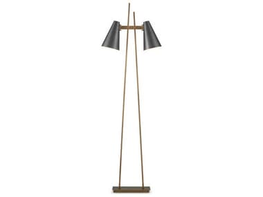 Currey & Company Duet Oil Rubbed Bronze Antique Brass White Metal Floor Lamp CY80000163