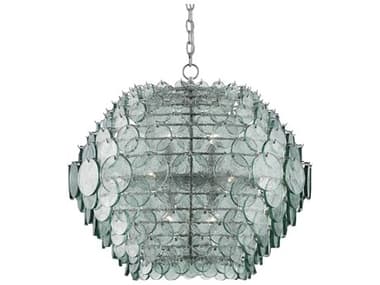 Currey & Company Braithwell 14-Light Painted Silver Granello Green Glass Globe Pendant CY90000009