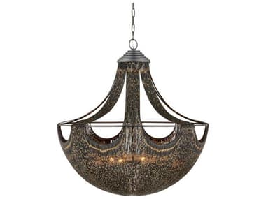 Currey & Company Eduardo 6-Light Natural Iron Brass Black Bowl Pendant CY90000018
