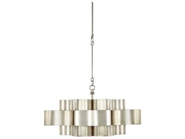 Currey & Company Grand Lotus 6-Light Contemporary Silver Leaf Island Pendant CY90000051