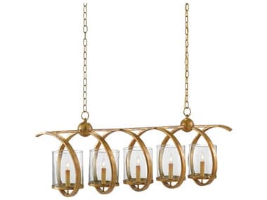 Currey & Company Maximus 5-Light Washed Gold Leaf Glass Island Pendant CY90000054