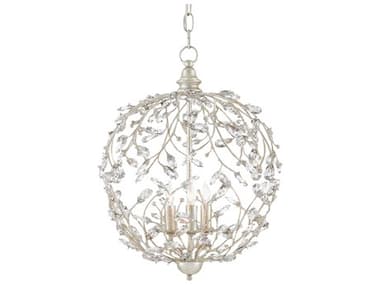 Currey & Company Crystal Bud 3-Light Silver Granello Candelabra Globe Chandelier CY90000076