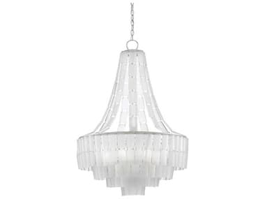Currey & Company Vintner 7-Light Contemporary Silver Leaf Opaque White Glass Candelabra Globe Tiered Chandelier CY90000159