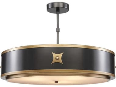 Currey & Company Huntsman Satin Black Antique Brass White Glass Drum Semi Flush Mount CY90000171