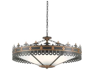 Currey & Company Berkeley 6-Light Antique Gold Moss Gray Bowl Pendant CY90000181
