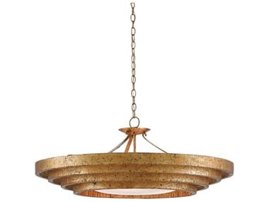 Currey & Company Belle 3-Light Gold Leaf Glass Geometric Pendant CY90000187