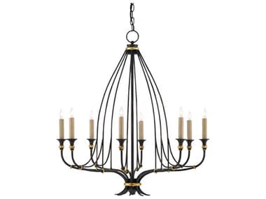 Currey & Company Folgate 8-Light French Black Gold Leaf Candelabra Chandelier CY90000214
