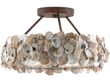 Currey & Company Oyster 3-Light Textured Bronze Natural Geometric Round Semi Flush Mount CY90000265