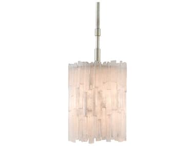Currey & Company Moonstone 1-Light Natural Chinois Silver Leaf White Glass Cylinder Mini Pendant CY90000344