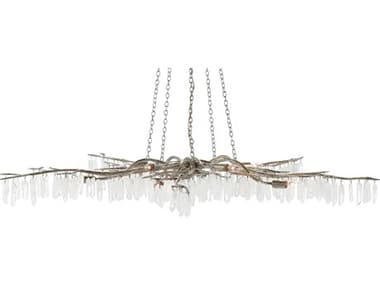 Currey & Company Forest 62" Wide 10-Light Textured Silver Natural Crystal Chandelier CY90000368