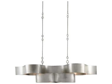 Currey & Company Grand Lotus 6-Light Contemporary Silver Leaf Island Pendant CY90000372